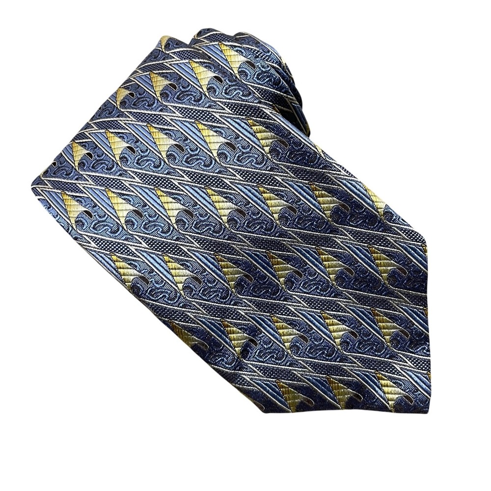 Ermenegildo Zegna Silk Tie Light Blue Yellow Mixed‎ Pattern 3.5" Wide